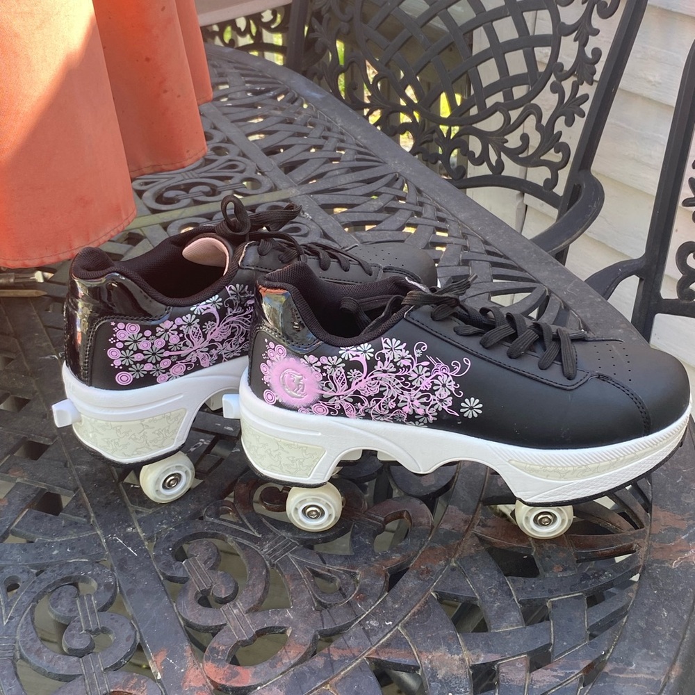 Black and Pink Women's Roller Sneakers